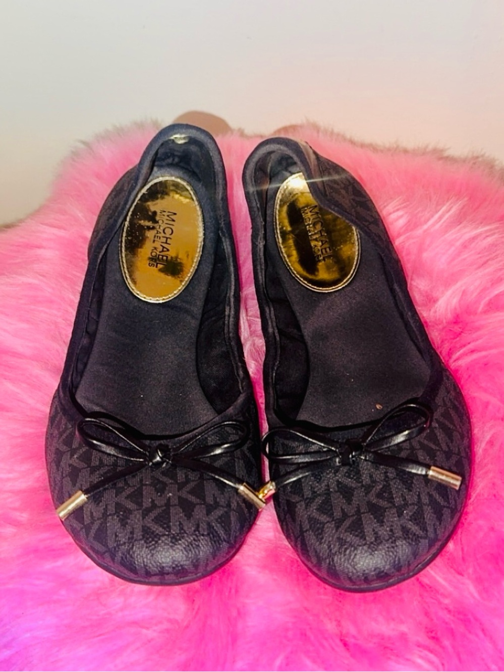 Michael Kors Black Logo Bow Ballet Flats - Picture 1 of 5